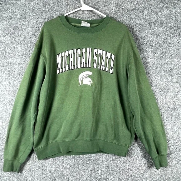 VTG Michigan State Spartans Sweatshirt Mens large Green Embrodiered Faded Y2K - Picture 1 of 13